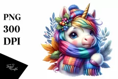 Colorful Unicorn with Winter Scarf PNG Product Image 1