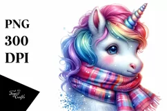 Colorful Unicorn with Winter Scarf PNG Product Image 3