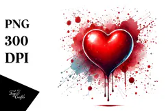 Red Glossy Heart Watercolor PNG Product Image 1