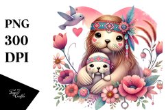 Boho Baby Walrus with Flower PNG Product Image 1