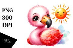 Colorful Watercolor Baby Flamingo with Sun | Sublimation | Product Image 1