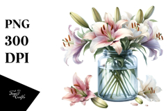 Watercolor Jar with Large Lily | Clipart Product Image 1