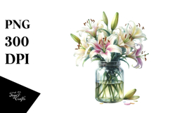 Watercolor Jar with Large Lily | Clipart Product Image 1