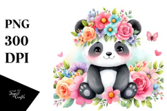 Panda Flower Crown Cartoon-Style | Clipart Product Image 1