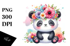 Panda Flower Crown Cartoon-Style | Clipart Product Image 1