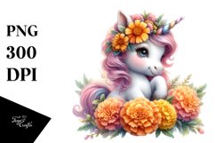 Cute Baby Unicorn Huging Flowers Clipart Product Image 3