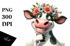 Whimsical Cow with Flower Crown, PNG Product Image 1
