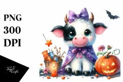 Simple Vibrant Baby Cow Halloween Drawing Sublimation Product Image 3
