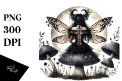 Gothic Fairy on a Mushroom, PNG Product Image 1