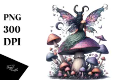 Gothic Fairy on a Mushroom, PNG Product Image 1