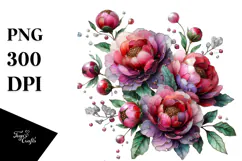 Peonies with Metallic Insertions, Watercolor PNG Product Image 1
