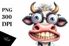 Cow Sublimation Clipart Crazy Funny Cow Portrait Product Image 1