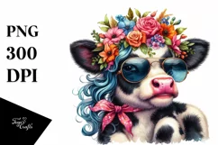 Proud Cow with Flower Crown, Transparent PNG Product Image 1