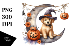 Puppy on Halloween Moon with Jack-o-Lanterns PNG Product Image 1