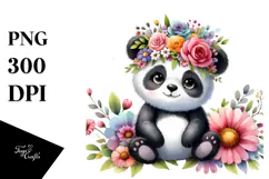 Cartoon-Style Panda with Flower Crown PNG Product Image 1