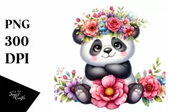 Cartoon-Style Panda with Flower Crown PNG Product Image 3