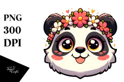 Goofy Panda with Flower Crown, PNG Product Image 1