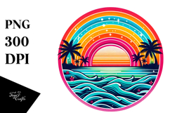 Retro Tropical Rainbow Sunset, PNG Product Image 1