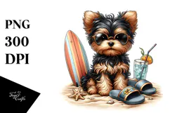 Yorkipoo with Surf and Slippers in Sunset | Sublimation | Product Image 1