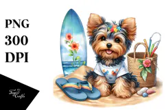 Yorkipoo with Surf and Slippers in Sunset | Sublimation | Product Image 1