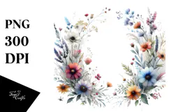 Colorful Floral Frame with Wild Flowers PNG Product Image 1