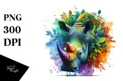 Vibrant Watercolor Rhino, Transparent PNG Product Image 1