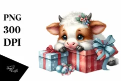 Cute Winter Cow Clipart PNG Product Image 1