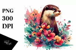 Retro Vibrant Otter with Flowers | Sublimation | Clipart Product Image 3