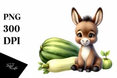 Funny Cute Baby Donkey with Zucchini | Sublimation | Clipart Product Image 3