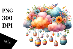 Watercolor Colorful Cloud with Easter Eggs PNG Product Image 1