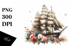 Vintage Sailboat With Flowers Watercolor Splash Product Image 1