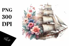 Vintage Sailboat With Flowers Watercolor Splash Product Image 3