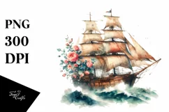 Vintage Sailboat With Flowers Watercolor Splash Product Image 3