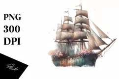 Vintage Sailboat With Flowers Watercolor Splash Product Image 3