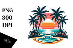 Retro Tropical Island Sunset, PNG Product Image 1