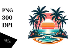 Retro Tropical Island Sunset, PNG Product Image 1