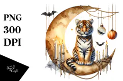 Tiger Dressed for Halloween, Watercolor PNG Product Image 1