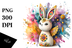 Colorful Bunny Made of Wood PNG Product Image 1