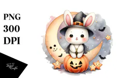 Cute Baby Bunny on Star for Halloween PNG Product Image 1