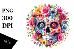 Colorful Skull Half Flower PNG Product Image 1