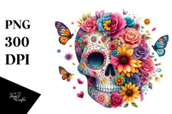 Colorful Skull Half Flower PNG Product Image 1