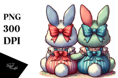 Cartoon Colorful Vintage Bunnies PNG Product Image 1