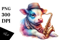 Colorful Baby Cow in Jazz Club PNG Product Image 1