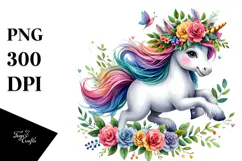 Unicorn with Floral Wreath, Style PNG Product Image 1