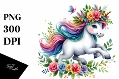 Unicorn with Floral Wreath, Style PNG Product Image 1
