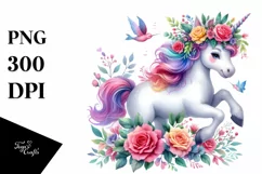 Unicorn with Floral Wreath, Style PNG Product Image 3