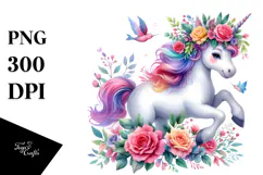 Unicorn with Floral Wreath, Style PNG Product Image 1