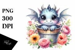 Cute Baby Dragon with Flowers PNG Product Image 3