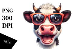 Enthusiastic Cow with Funny Sunglasses, Transparent PNG Product Image 1