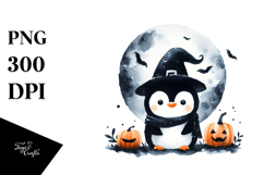 Penguin Halloween Watercolor PNG Product Image 1